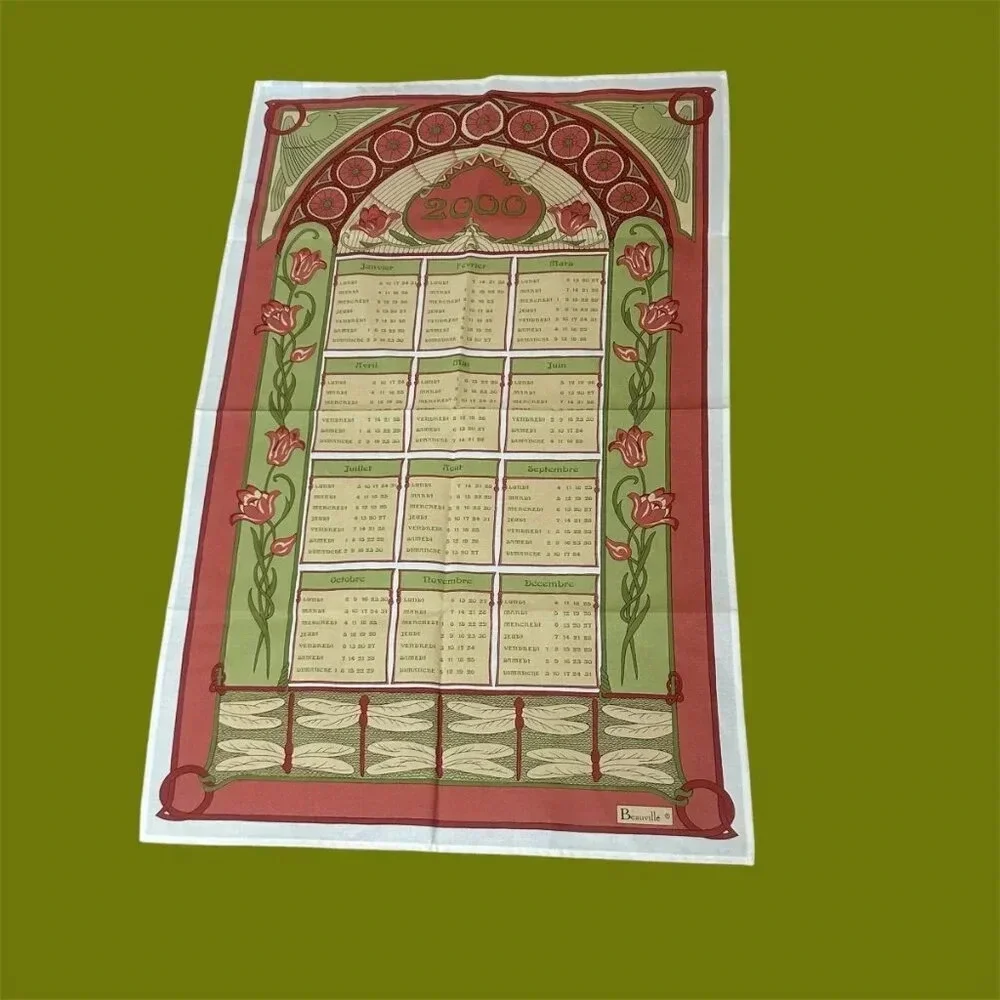 Beauville French Art Nouveau Design Year 2000 100% Cotton Tea Towel New